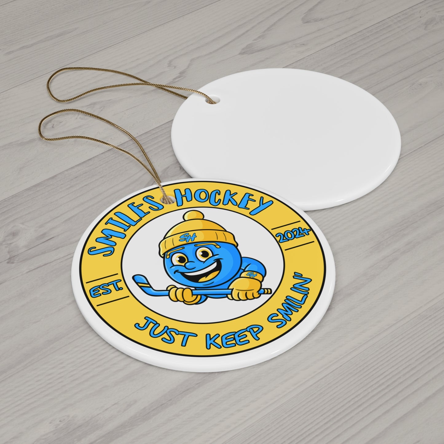 (8) Smiles Hockey Ceramic Ornament, 4 Shapes