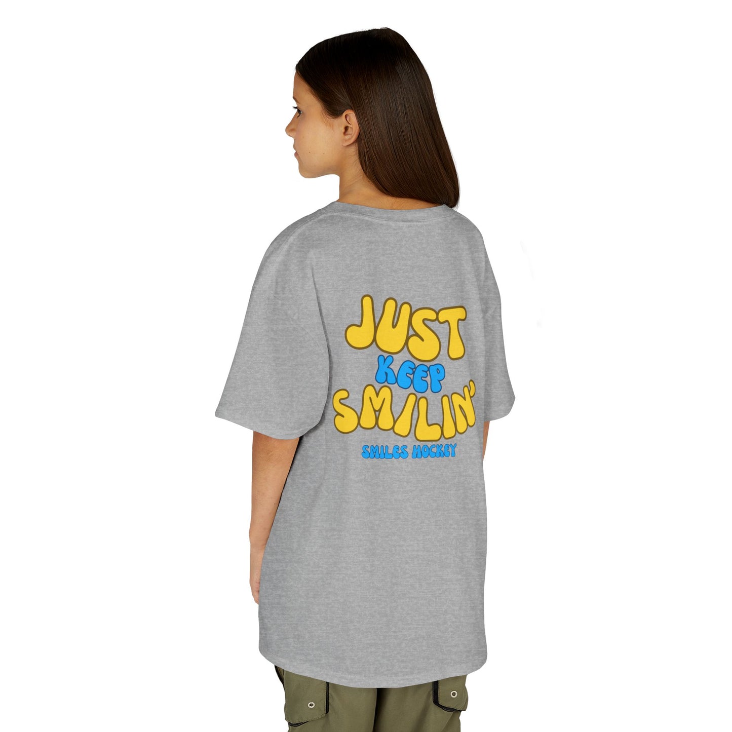 (5) Youth - Smiles Hockey Curvy Text Heavy Cotton™ Tee