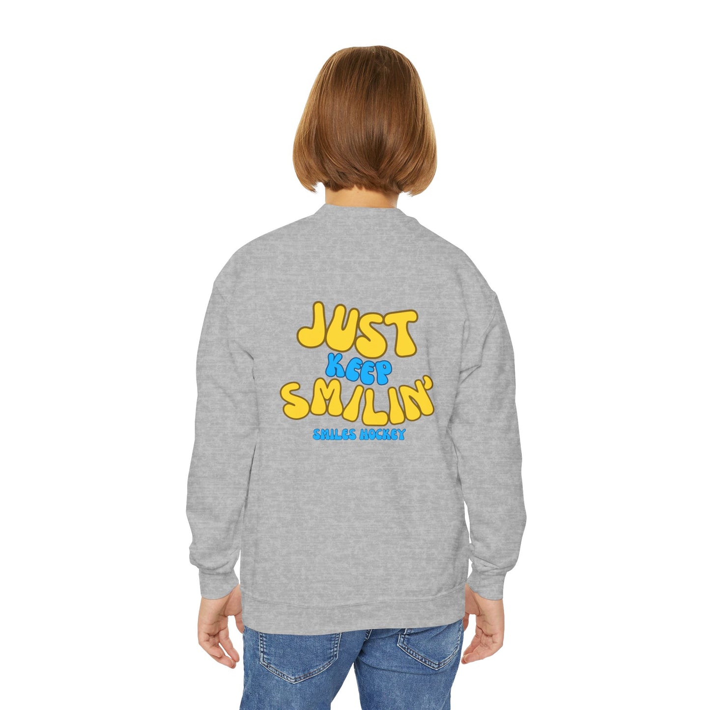 (6) Youth - Smiles Hockey Curvy Text Crewneck Sweatshirt