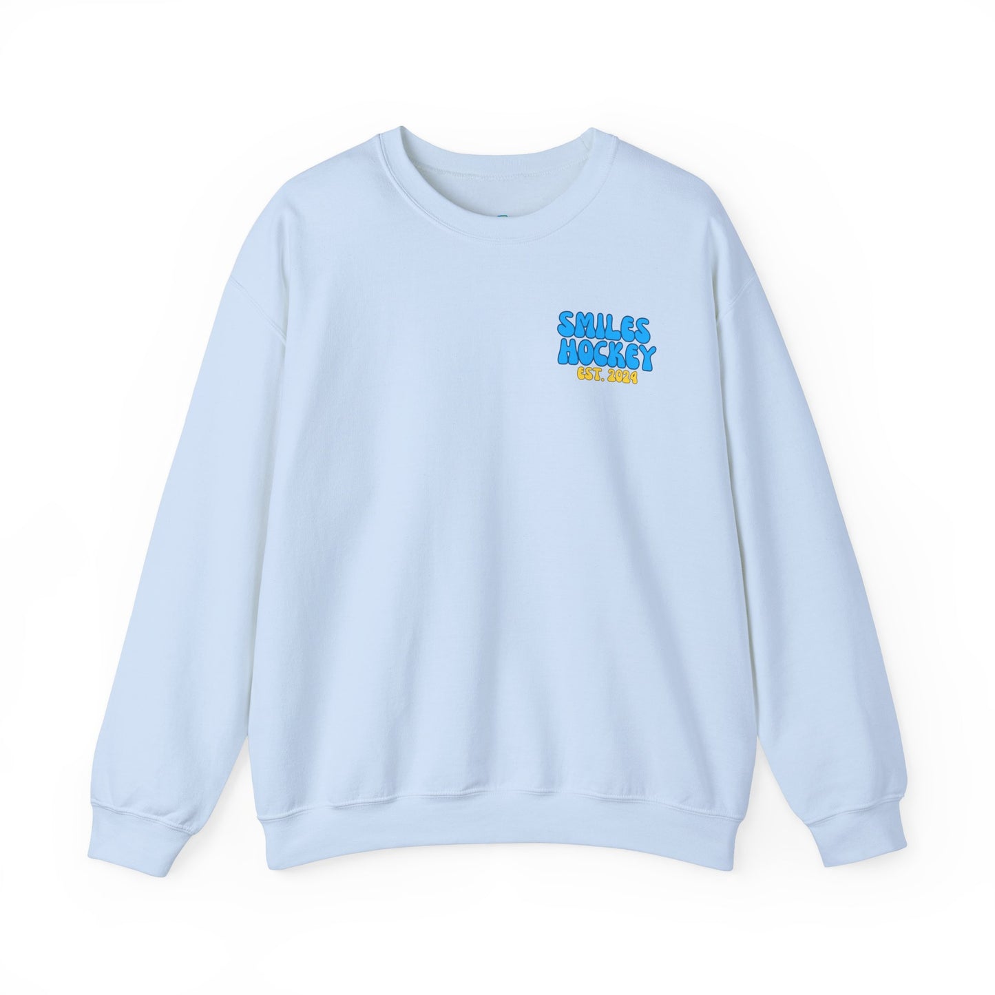 (1) Adult - Smiles Hockey Curvy Text Crewneck Sweatshirt