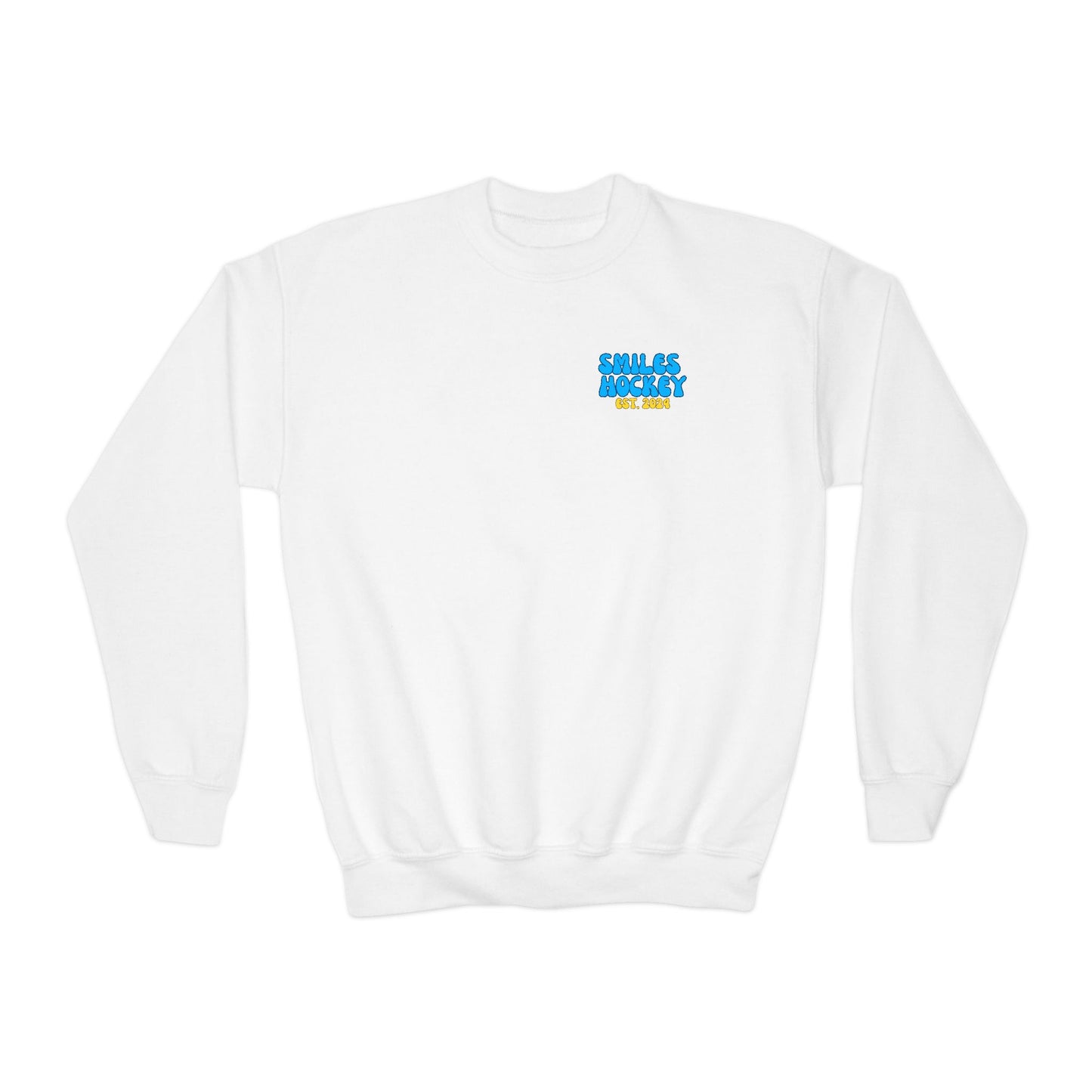 (6) Youth - Smiles Hockey Curvy Text Crewneck Sweatshirt