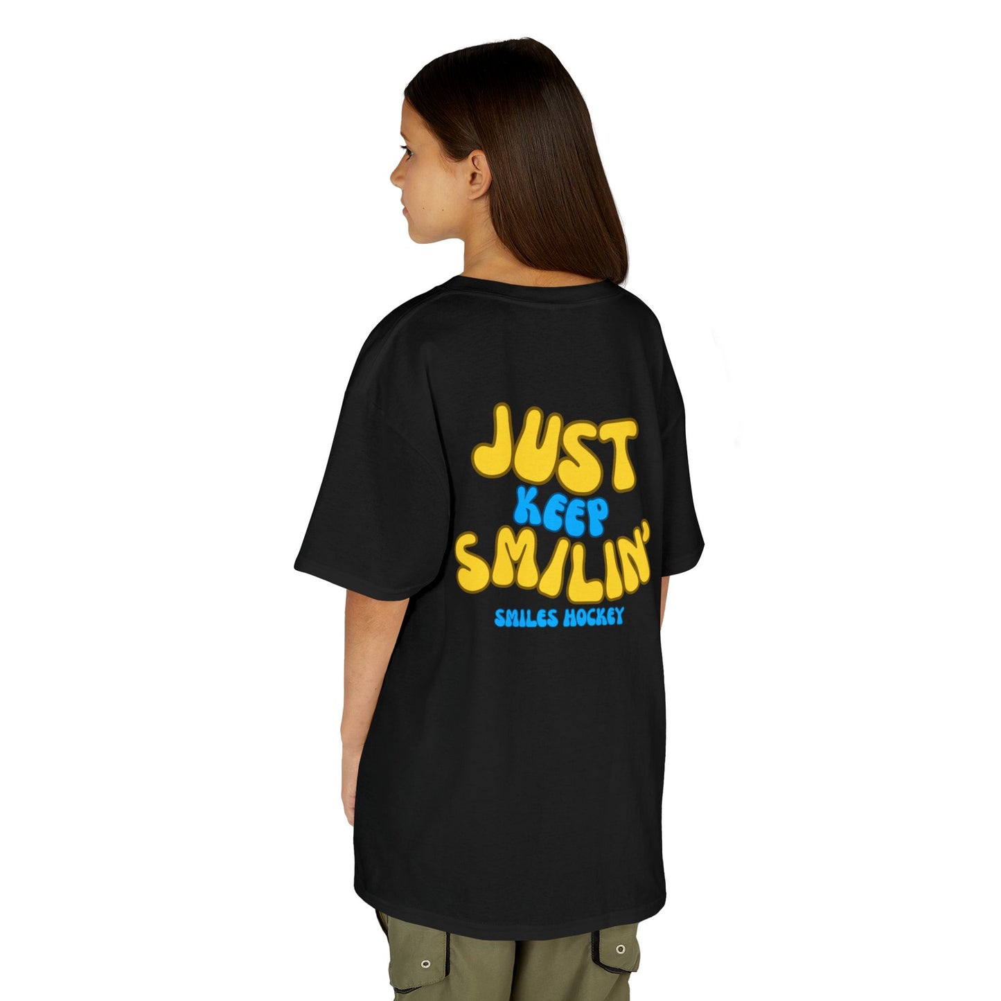 (5) Youth - Smiles Hockey Curvy Text Heavy Cotton™ Tee