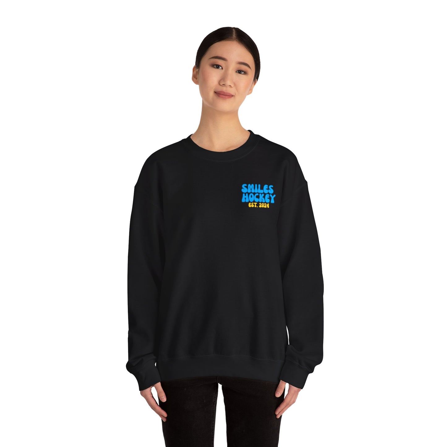 (1) Adult - Smiles Hockey Curvy Text Crewneck Sweatshirt