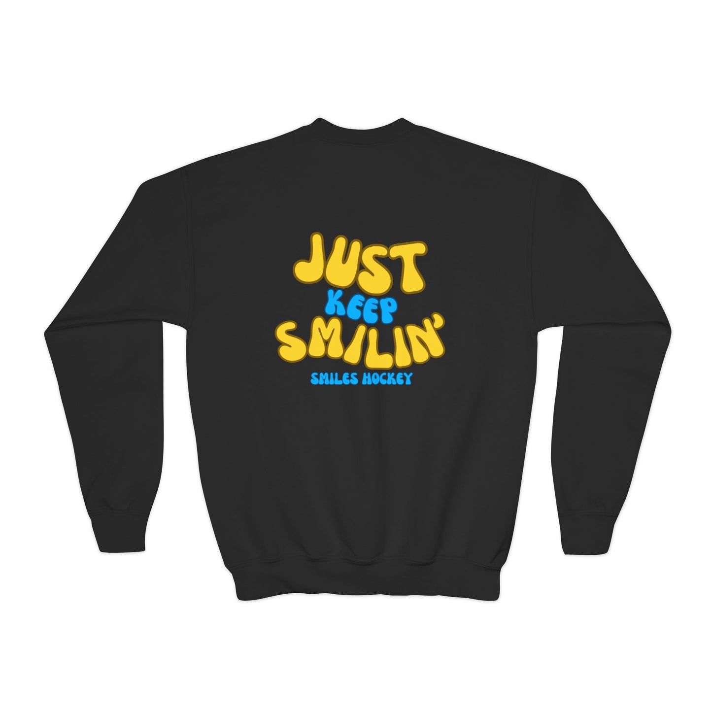 (6) Youth - Smiles Hockey Curvy Text Crewneck Sweatshirt