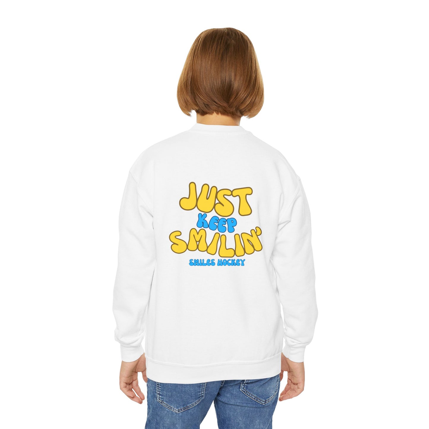 (6) Youth - Smiles Hockey Curvy Text Crewneck Sweatshirt