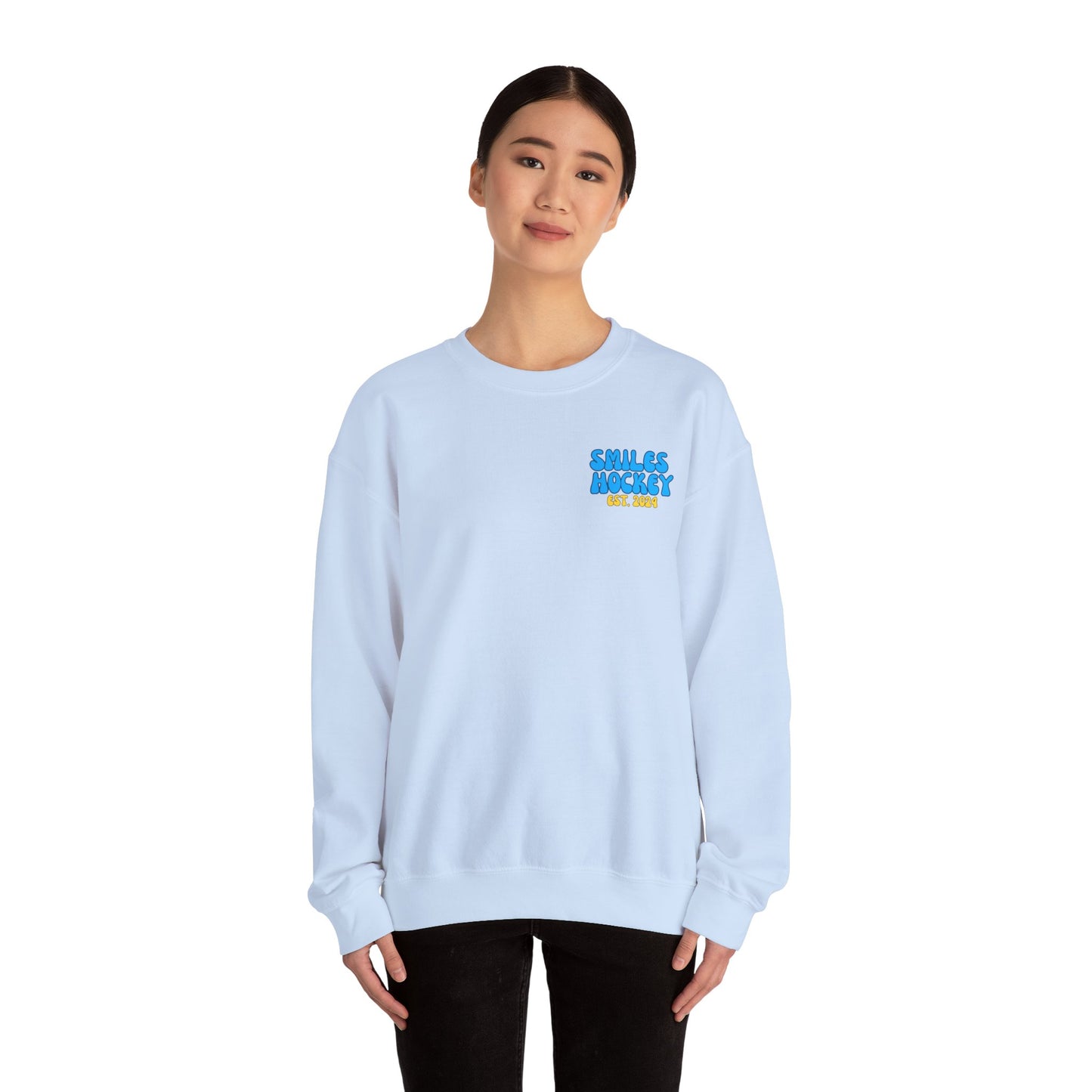 (1) Adult - Smiles Hockey Curvy Text Crewneck Sweatshirt