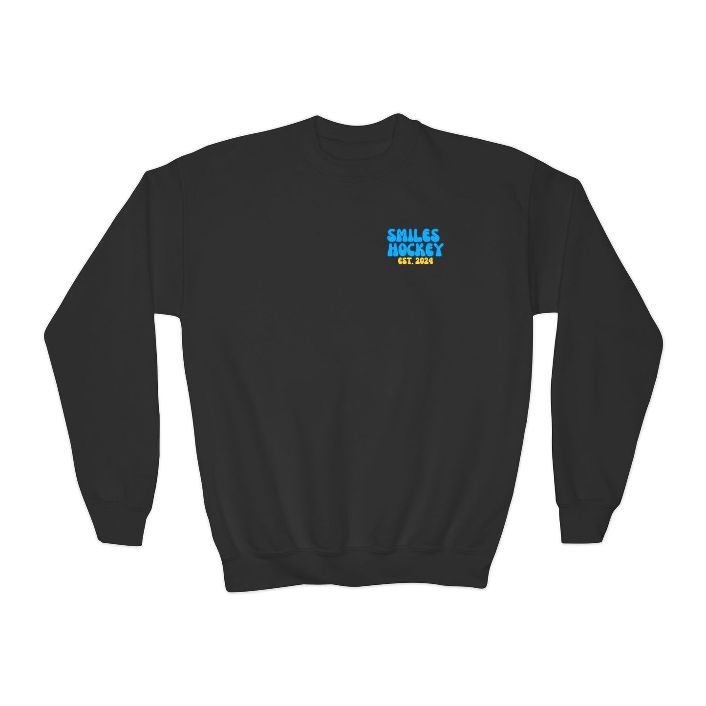 (6) Youth - Smiles Hockey Curvy Text Crewneck Sweatshirt