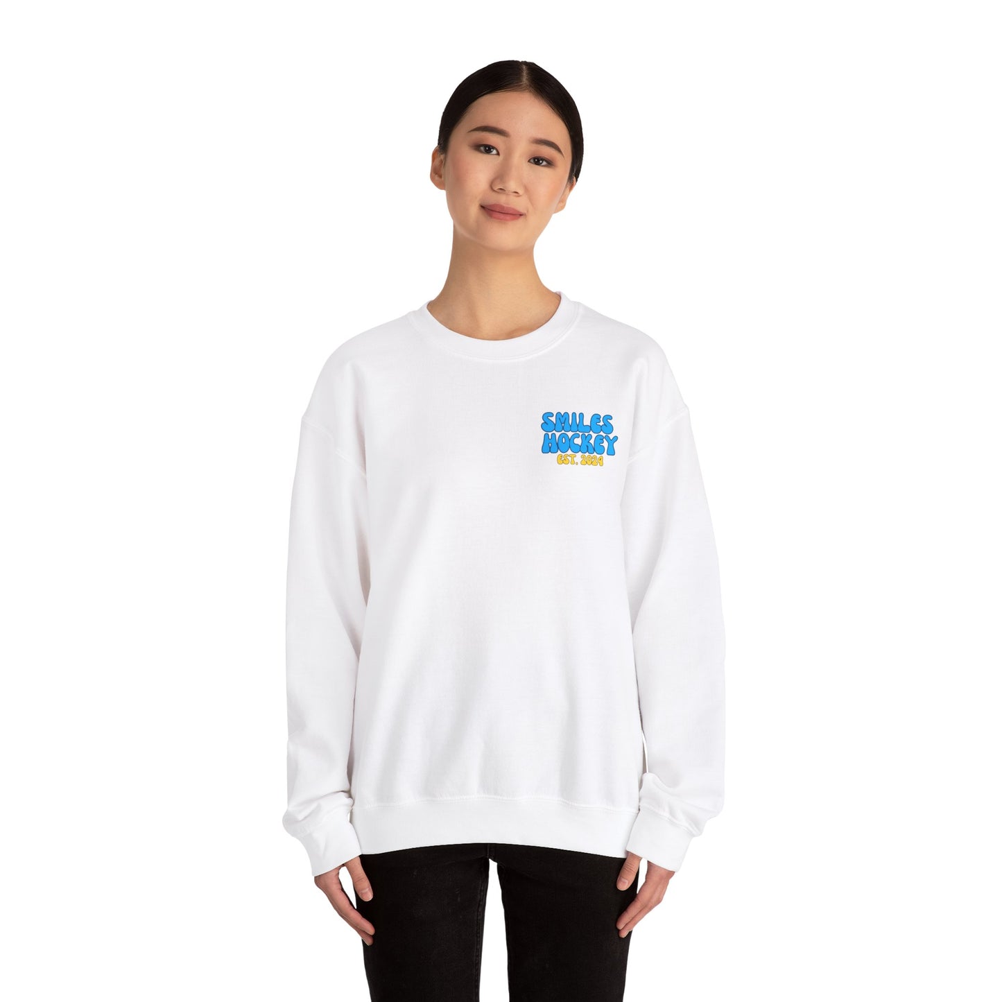 (1) Adult - Smiles Hockey Curvy Text Crewneck Sweatshirt